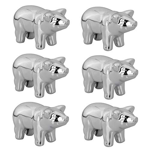 Glücksschwein Figuren 6er Set silberfarben 3 cm - kleine glänzende Porzellan Dekofiguren stehend - Glücksbringer als Tischdeko & Geschenkidee zum Jahreswechsel