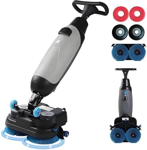 17" Commercial Floor Scrubber Machine - Battery-Powered Double Brush Disc with 360° Rotation, High Efficiency 13000 sqft, 360 RPM Motor, 1-Gal Tank, Multi-Functional Red Floor Buffer