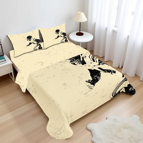 Ambesonne Rugby Sports Sheet Set, 4-Piece, Full, Beige/Black