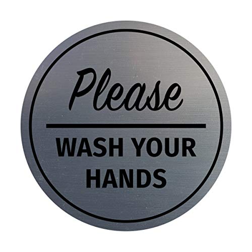 Signs ByLITA Circle Please Wash Your Hands Sign (Brushed Silver) - Small 1 Pack