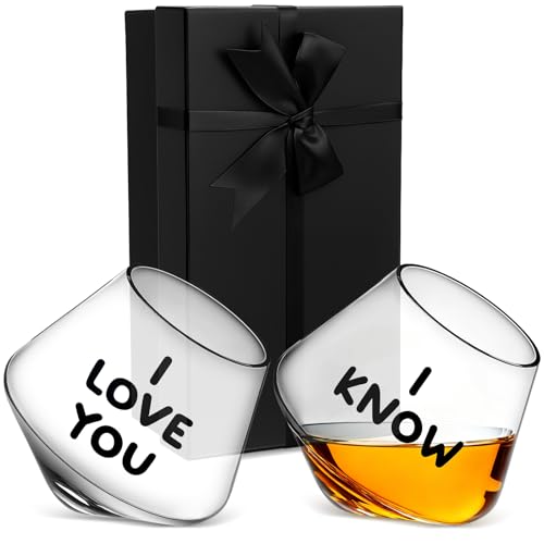 Singhoow I Love You I Know Hand Etched Stemless Wine with Gift Box, Set of 2 Wine Glass Gift Idea for Couples Anniversary Wedding Engagement Valentines Day Presents