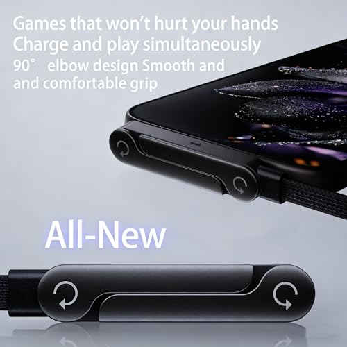 Image of 240W Invisible Stand Fast Charging Cable, 240W USB C to USB C Flat Cable 90 Degree Angled, Sideways Phone Type C Charger Cord (4.9FT) Compatible with iPhone 17 Series (Black)