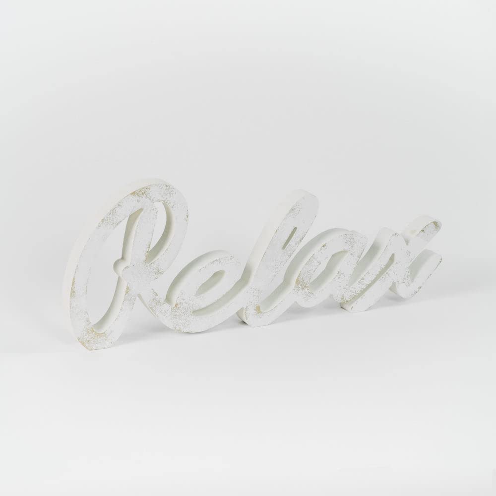 Targa in Legno da appoggio con Scritta Relax - Decorazione da appoggio Ideale per Il Salotto o la Camera da Letto, Scritta Decorativa Fatta a Mano Arredo Decorazione