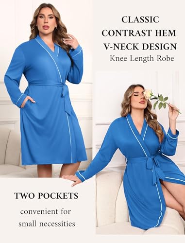 Image of Ekouaer Plus Size Robes for Women Soft Bathrobe V Neck Soft Maternity Robe