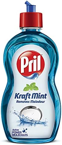 Pril Kraft Mint Liquid Dishwash Gel - 225ml - Malodour Removal Specialist | Insta Clean | Suitable for cleaning Non-Veg Cooked Utensils or Strong Smelling Food was served | Zero White Residue