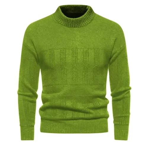 Men's Half High Neck Sweater Knitted Sweater Round Neck Slim Fit Warm Thick Pullover M46-Grass EN8 3XL