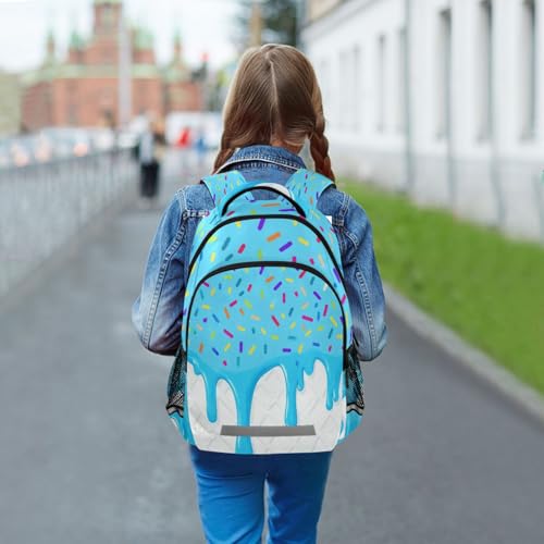 Image of Blue White Ice Cream Cute Backpacks with Chest Strap,Lightweight Bookbags 17 Inch, Casual Daypack Bags