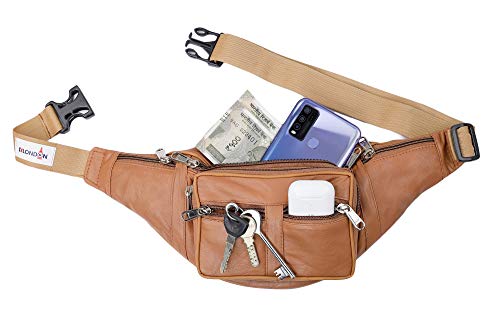 Image of K London Leather Tan Unisex Waist Bag Travel Pouch Passport Holder Fanny Bag | Travel Friendly | Durable Multiple Credit /Debit Card Slots (268 Tan)