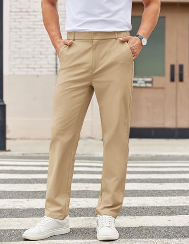 Image of COOFANDY Mens Casual Chino Pants Elastic Waist Classic-Fit Dress Slacks | Hybrid Waistband, Flat Front, Lightweight, Stretchy, Comfortable, Straight Leg, Business Casual Trousers