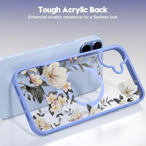 Image of VONZEE Luxury Retro Floral Case Compatible with iPhone 17 Clear PC+TPU Shockproof Back Cover, MagSafe Compatible Wireless Charging Support, Cute Glossy Protective Case for Women & Girls, Official Blue