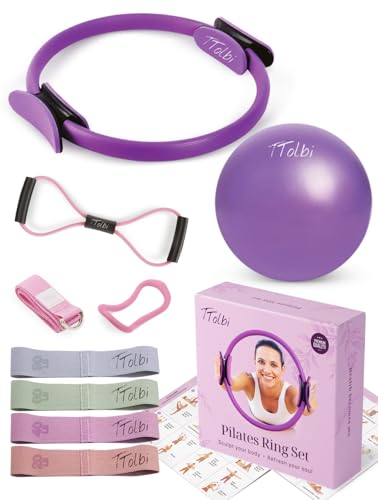 Pilates Equipment - 10-in-1 Pilates Ring and Ball Set | Home Pilates Essentials Kit for Women & Accessories for at Home Workouts to Tone, Strengthen, Balance & Improve Flexibility