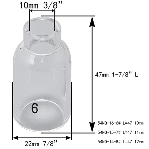 Image of RIVERWELD TIG Glass Cups Clear Quartz Nozzle 54N14 8# 1 /2 inch 12.5mm, 54NQ-14-8# for SR WP 17 18 26 TIG Welding Torches Pack of 3