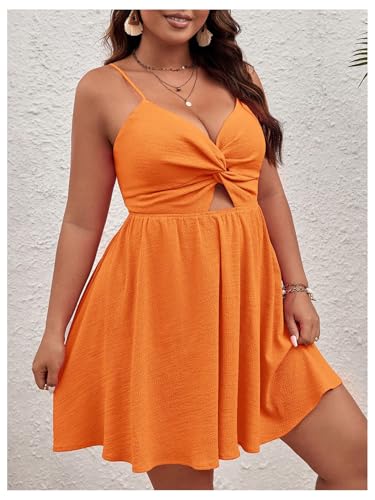 Image of Floerns Women's Plus Size Cut Out Twist Front Sleeveless Flare Hem Cami Dress