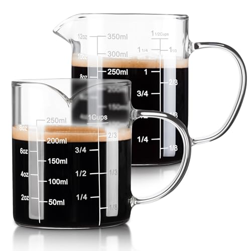 FrutPunch Glass Measuring Cup, Two-Pack (8OZ, 12OZ) with V-Shaped Mouth,