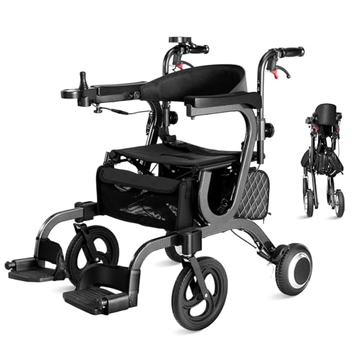 Image of 4 in 1 Multi-Functional Electric Wheelchairs/Rollator Walkers for Seniors with Seat, 500W Dual Motor, Power Assist, Dual Control System, Lightweight Foldable Transport Wheelchair, Large Storage Bag