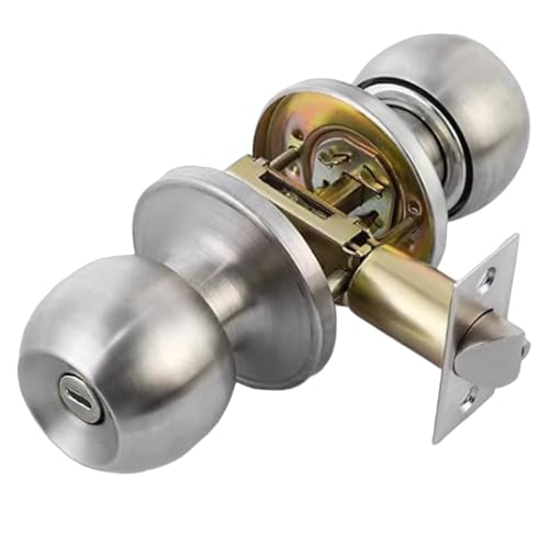 Winbay Door Knob, Keyless Privacy Door Knob Set, Interior Round Ball Door Lock, for Bedroom, Bathroom, Reversible for Left/Right Door, Satin Nickel