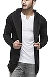 Tinted Mens Cotton Blend Hooded Cardigan, Black, Medium