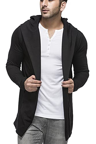 Tinted Mens Cotton Blend Hooded Cardigan, Black, Medium