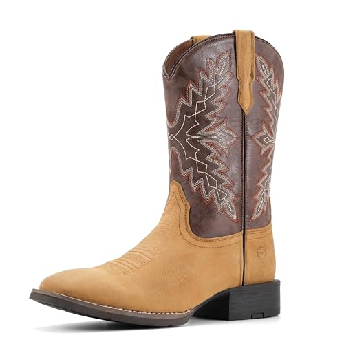 Image of SUREWAY Cowboy Boots For Men - Mens Square Toe Western Boot,Oil /Slip Resistant,Durable Fashionable Classic Pull on 10 Inch Boots Mid Calf Wellington Boots