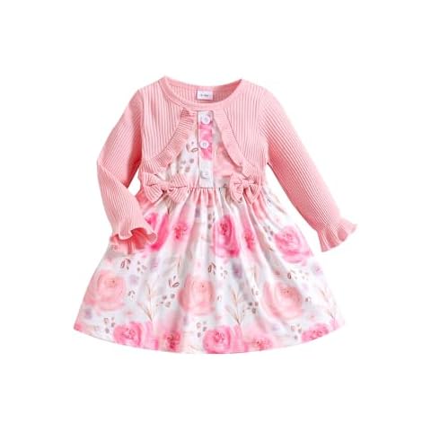 Puseky Baby Girl Floral Dress and Cardigan Set Cover
