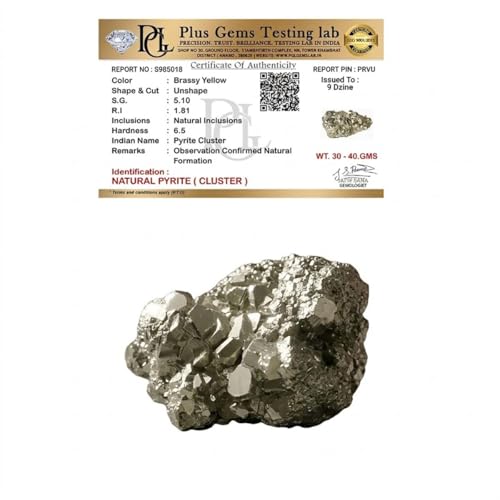 Image of Certified Pyrite Cluster with Authenticity Certificate (30-40 Gm) | Original Pyrite Raw Stone for Wealth, Abundance & Reiki Meditation | Healing Crystal Stone for Vastu Home decor & Office Desk Decor