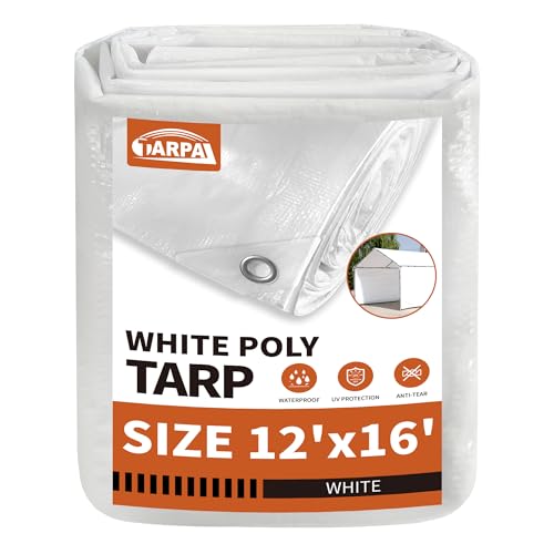 TARPAL White Tarps 12x16 feet 7.5mil Multipurpose Waterproof Poly Tarp