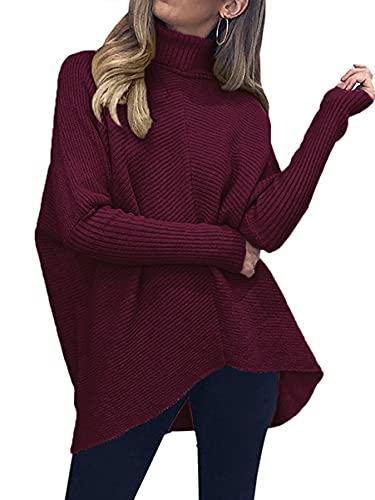 Image of ANRABESS Womens Casual Fall Sweater Turtleneck High Neck Batwing Sleeve Oversized Sweater Dress
