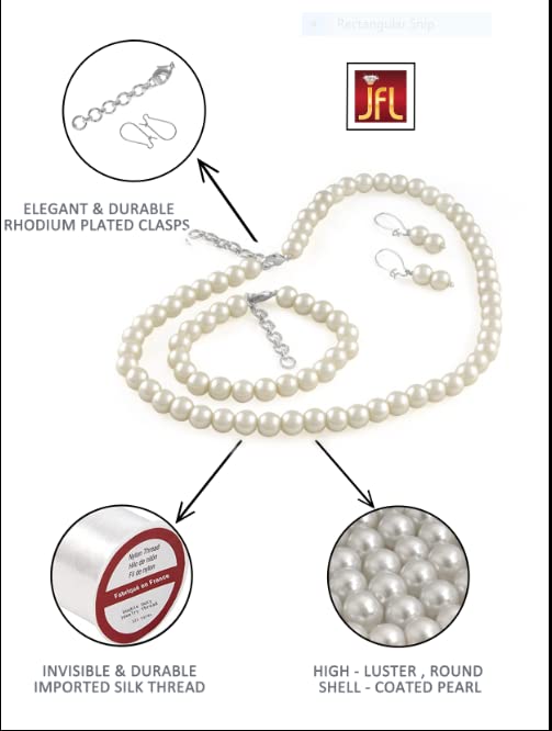 Image of JFL Combo Imitation 6mm Round Pearl Necklace Set Moti Mala Pearl Set With Earrings,Bracelet Handcrafted Jewellery for Less