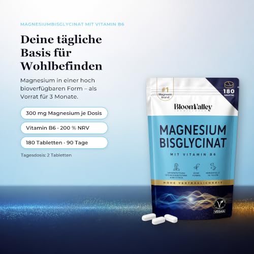 Magnesium Bisglycinat 180 Tabs – Magnesium Glycinat | 300 mg + Vitamin B6 – Ansicht 2