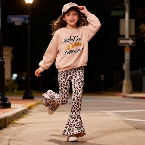 Image of Toddler Girl Clothes Long Sleeve Cartoon & Letter Graphic Top + Fruit Stationery Print Flared Leg Pants