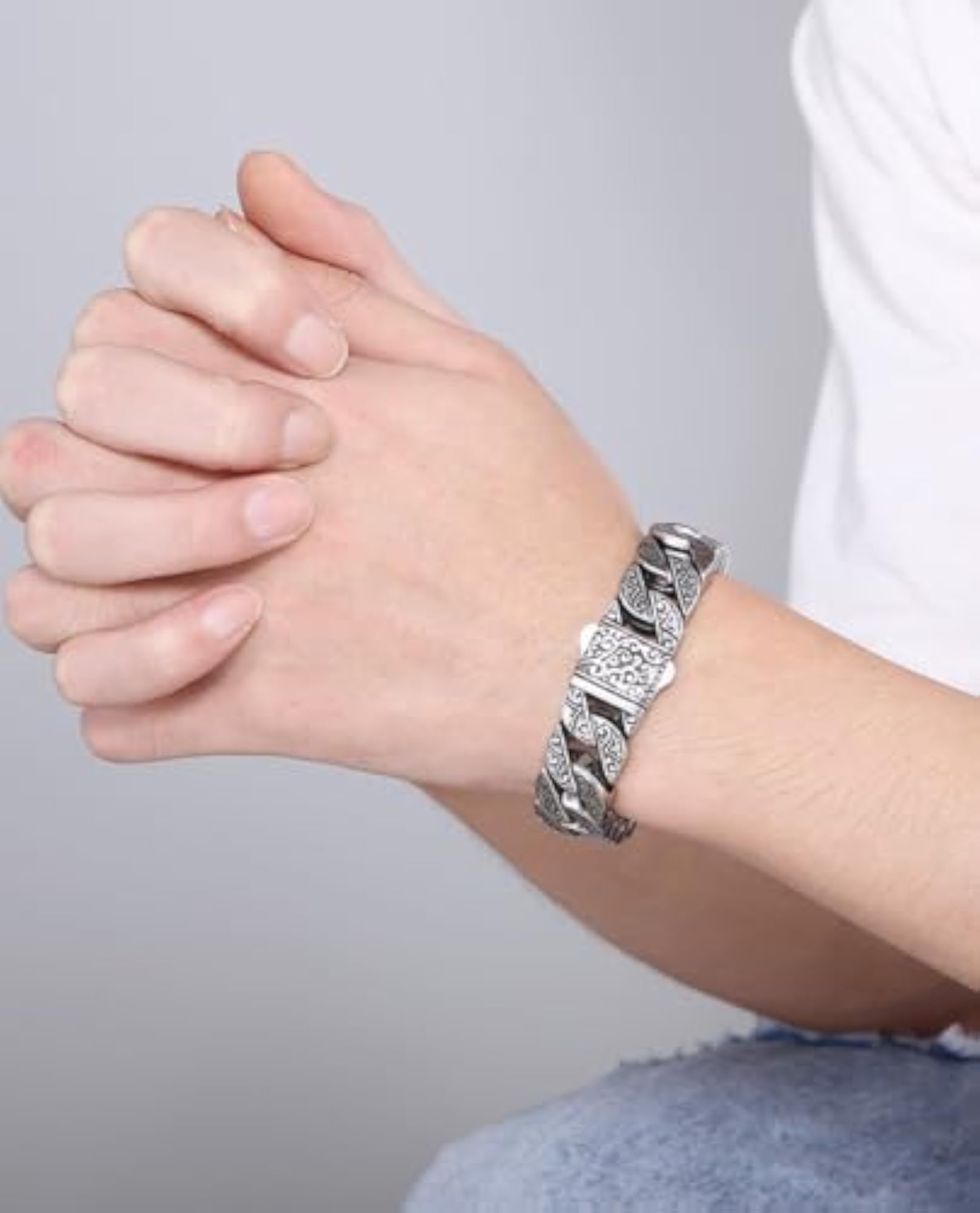Men's Copper Grass Pattern Thick Cuff Bracelet