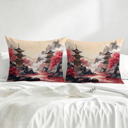 Housse de couette en microfibre supérieure motif rivière et fleur de cerisier blanc cassé - 5