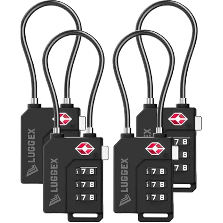 LUGGEX TSA Locks for Luggage, Suitcase Locks TSA Approved, Luggage Locks, Ease of Use & Durable(Black,4 Pack)