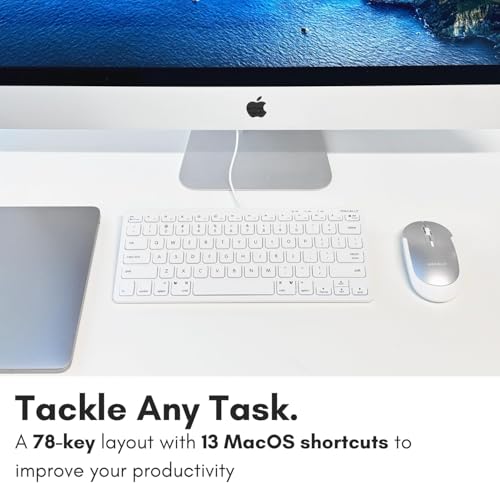 Image of Macally USB Wired Keyboard for Mac and Windows PC - Plug and Play Apple Keyboard with 78 Scissor Switch Keys and 13 Shortcut Keys - Compact & Small that Saves Spaces and Looks Great - White