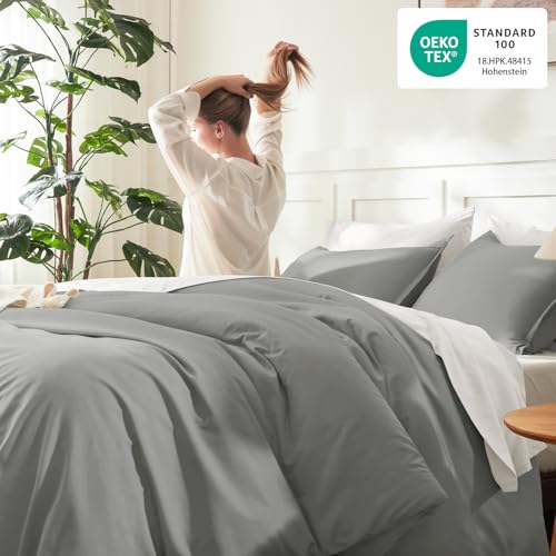 Image of Litanika Comforters Medium Gray Queen Size, 3 Pieces Lightweight Solid Bedding Set & Collections, All Season Fluffy Bed Set (90x90In Comforter & 2 Pillowcases)