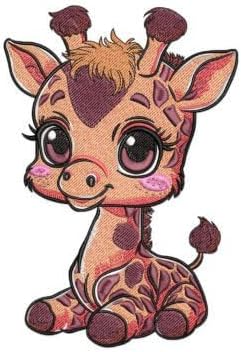 Cute Baby Animal Giraffe Sitting with Iron-on Patch ; Apparel Tote Bookbag Decor Patches (6" inches)