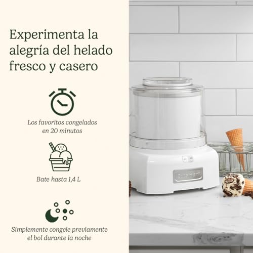 Cuisinart Heladera Cool Scoops, áquina para hacer helado gelato sorbetes y yogur helado, casero en 25 min, Tamaño familiar, Tazón para batir, Bol de congelación instantánea 1.4 L Versión actual - imagen 2