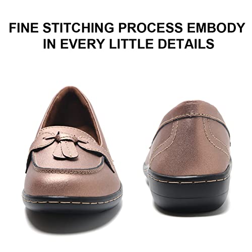 Image of Maichal Loafers for Women Slip On Comfort Leather Tassel Dress Shoes