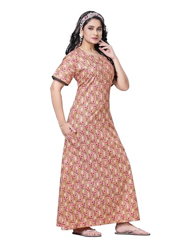 Image of Keyocean Women's Cotton Printed Nighty Night Gown Maxi Free Size (Pack of 2) Green & Chikoo
