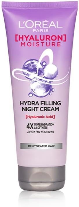 Hyaluron Moisture Hydra Filling Leave-in Night Cream, Powered by Hyaluronic Acid, For Dry & Dehydrated Hair, Volume-180ml, Makes hair frizz-free, bouncy and hydrated for up to 72HR
