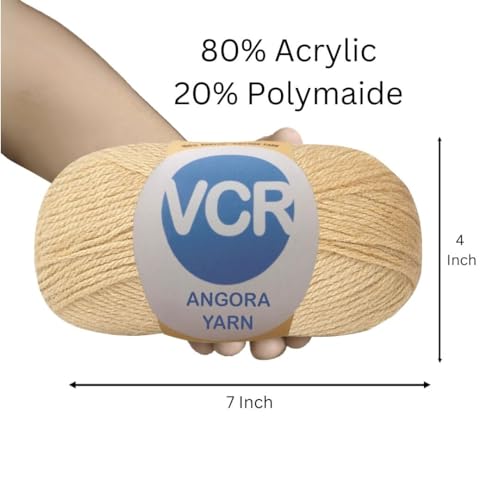 Image of VCR Light Brown Angora Knitting Yarn, Pack of 1, 100 Grams Hank, 256 Meters Length, 80% Flurry - 20% Acrylic Polyamide Soft Ball for Crochet and Knitting, Suitable for Baby Blankets, Cushion Covers