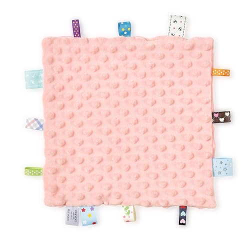 Image of CREVENT Security Blanket for Babies, Soft Baby Lovey Comforter, Sensory Plush Blanket for Baby Girls, Calming Sleep Companion, 10 inch x 10 inch 2pcs