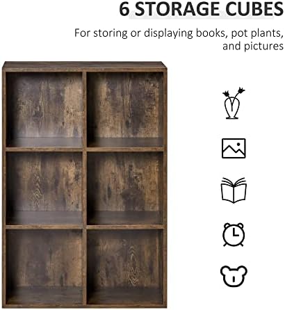 HOMCOM Cubic Cabinet Bookcase Shelves Storage Display for Study, Living Room, Home, office, Rustic Brown
