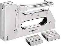 Amazon Basics Strapazierfähiger Handtacker, Tackerpistole mit 1000 Heftklammern, für Polstermöbel, Hausreparaturen, Tischlerarbeiten und andere professionelle Projekte, Silberfarben
