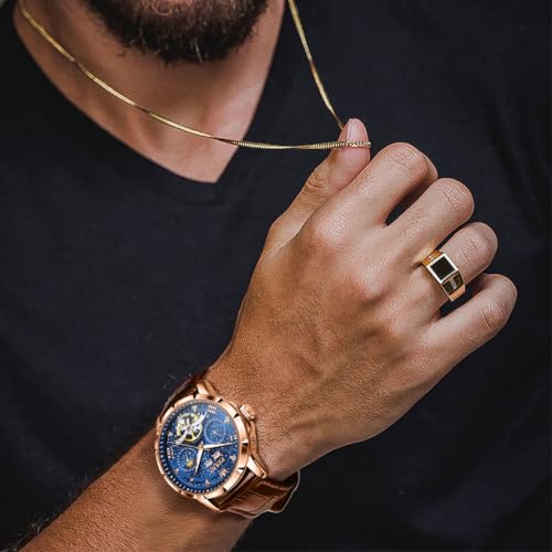 Image of OLEVS Mens Automatic Watches Self-Winding Starry Sky Diamond Skeleton Luxury Wrist Watch Waterproof Luminous