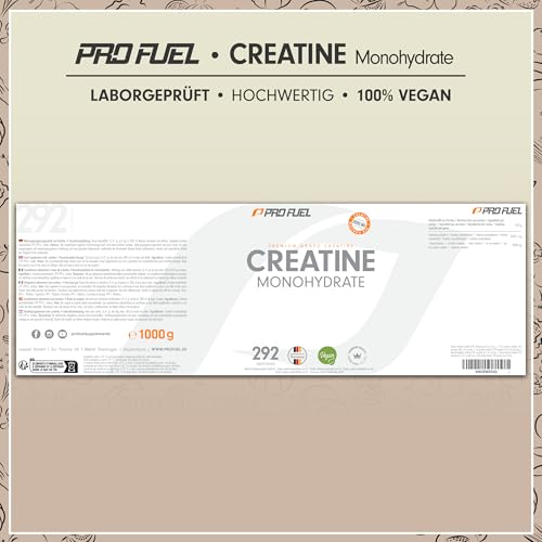 Creatin Monohydrat Pulver 1kg / 1000g reines Kreatin Monohydrat in mikronisierter Qualität - Creatine-Monohydrate optimal hochdosiert mit 3000 mg Kreatin pro Portion - 100% vegan - Vorrat für 292 Tage