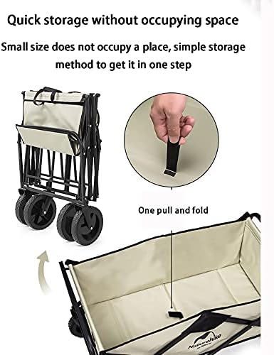 Foldable Beach Cart Collapsible Folding Utility Wagon Outdoor Heavy Duty Garden Cart with Universal Wheels Adjustable Handle and 2 Cup Holders Trolley Camping Cart for Grocery Camping Gardening Bea