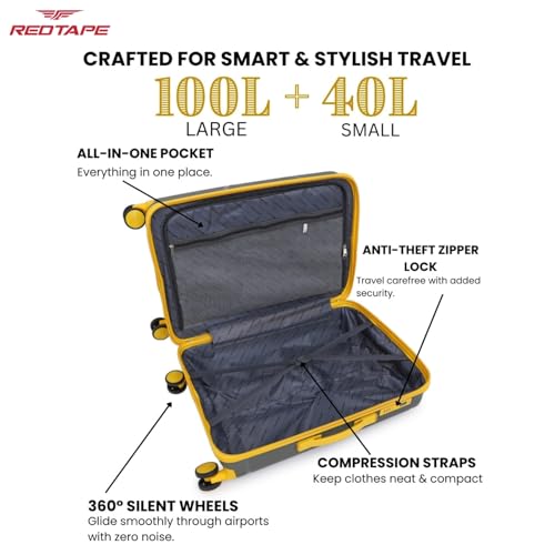 Image of Red Tape 8 Wheels Trolley Bag Set of 2 (Large + Cabin) | Olive & Yellow Hard Case Polypropylene Luggage | 360 Wheeling Suitcase for Men & Women | Durable Travel Trolley Bags for Business & Vacation