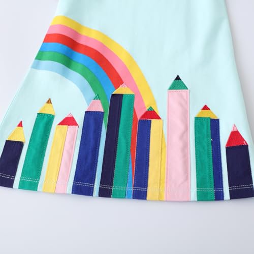 Hongshilian Little Girls Casual Cotton Dress Cartoon Print Short Sleeve Summer T-Shirt Skirt Dresses3