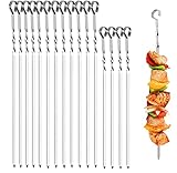 Metal Kabob Skewers,Flat Skewers for Grilling(12Pcs 15' & 4Pcs 13.5') BBQ Barbecue Skewer Stainless...